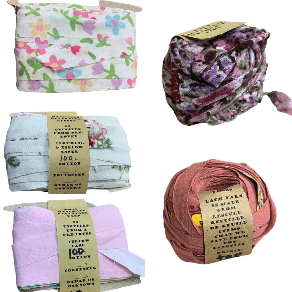 100 yds Handmade Upcycled Floral T-Shirt Fabric Ribbon Yarn Sampler Pack Pinks - Picture 4 of 4